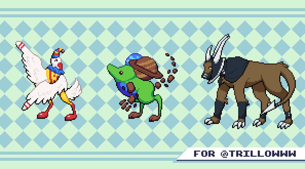 Pixel art of fakemon pokemons.