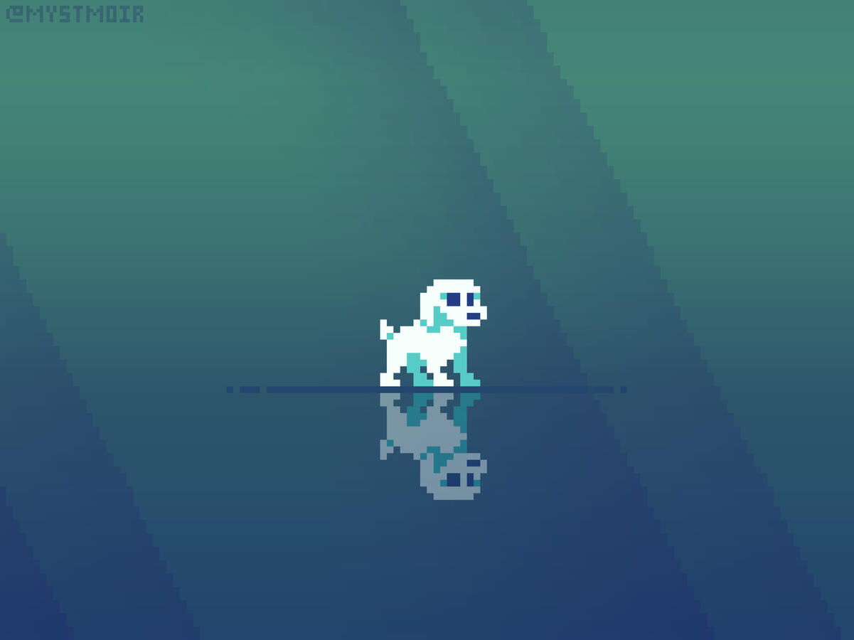 Pixel art of a cute white dog, doggo.