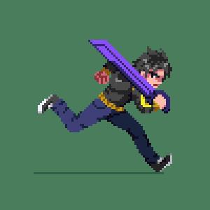 Pixel art animation of an anime guy running with sword.