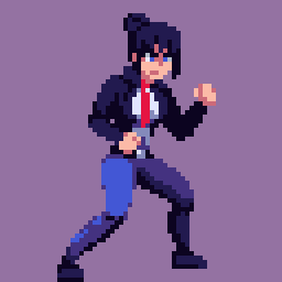 Pixel art animation of a girl in fighting pose.