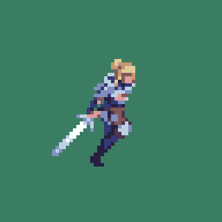 Pixel art animation of the knight lady attacking with sword.